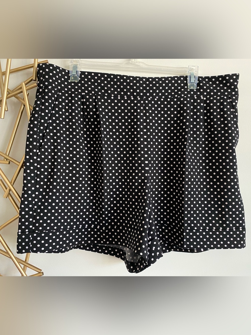 New York & Company Suiting Collection Black White Polkadot High Waist Shorts -18